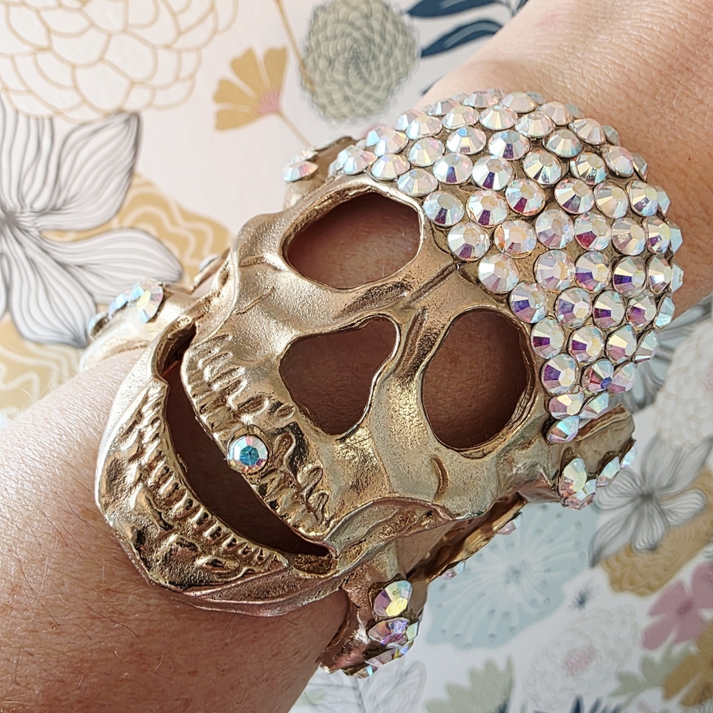 Gold Skull Crystal Cuff Bracelet